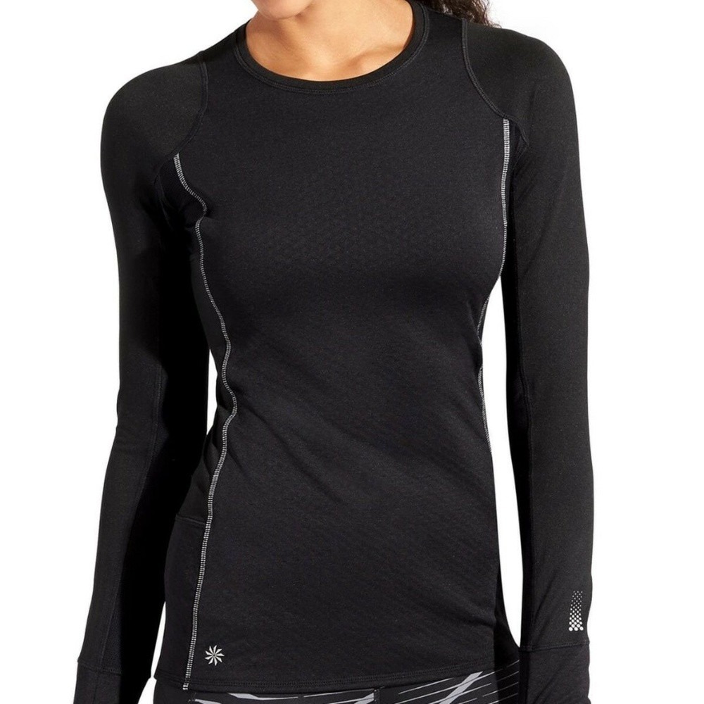 Athleta Womens Black Running Heat Zone Shirt Top Reflective Thumbholes Pocket M
